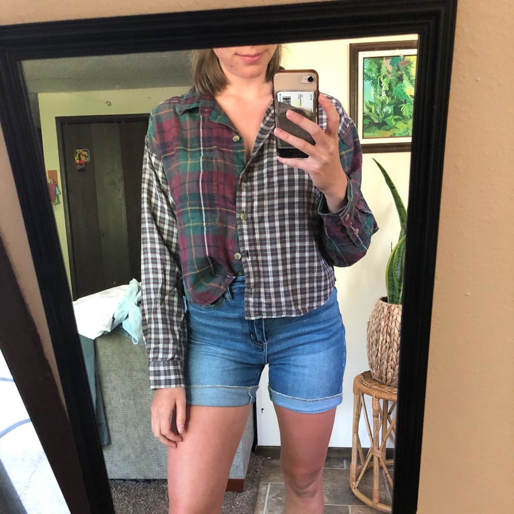 Cropped multi pattern flannel